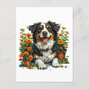 Cute Border Collie In Flowers Postcard