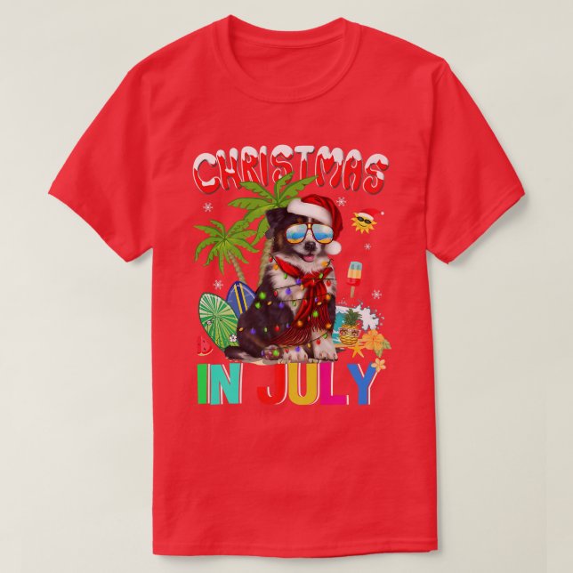 Cute Border Collie in Santa Hat Sunglasses Christm T-Shirt (Design Front)