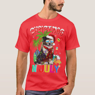 Cute Border Collie in Santa Hat Sunglasses Christm T-Shirt