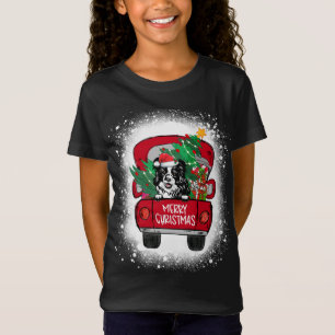 Cute Border Collie Red Truck Merry Christmas Bleac T-Shirt