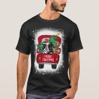 Cute Border Collie Red Truck Merry Christmas Bleac