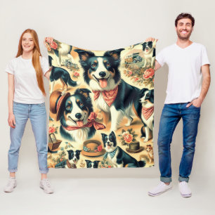 Cute Border Collie Seamless Fleece Blanket