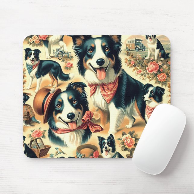 Cute Border Collie Seamless Mouse Mat (With Mouse)