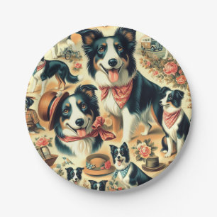 Cute Border Collie Seamless Paper Plate