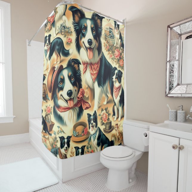 Cute Border Collie Seamless Shower Curtain (In Situ)