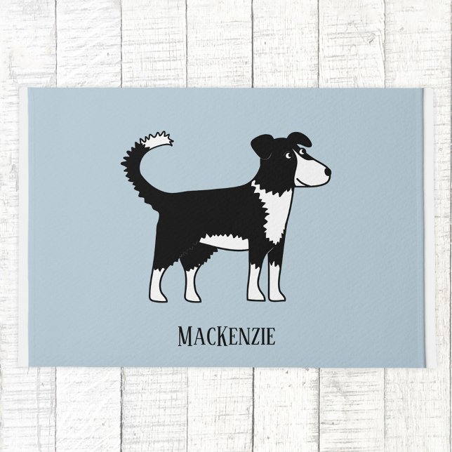 Cute Border Collie Sheepdog Blue Doormat (Border Collie Sheepdog fun personalized name dog doormat)
