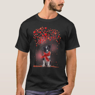 Cute Border Collie Valentine Love Tree - Dogs Hear T-Shirt