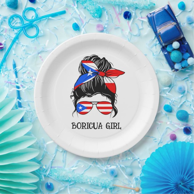 Cute Boricua Girl Puerto Rico Flag  Paper Plate (Party)
