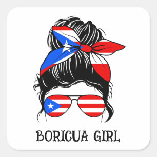 Cute Boricua Girl Puerto Rico Flag Square Sticker