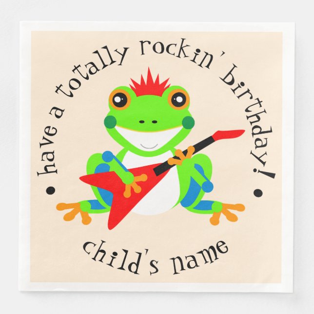 Cute Born to Rock Tree Frog with Red Guitar Napkin (Front)