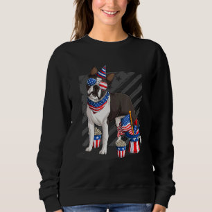 Cute Boston Terrier 4th Of July American Flag Sung Sweatshirt