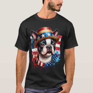 Cute Boston Terrier 4th of July Men Women USA Flag T-Shirt