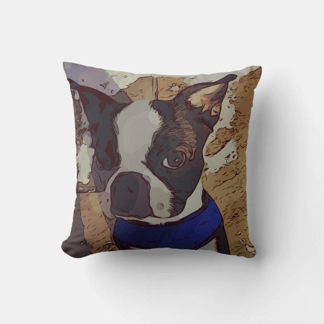 Cute Boston Terrier Art Cushion (Front)