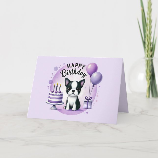 Cute Boston Terrier Birthday Card  (Front)