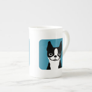 Cute Boston Terrier Cartoon Dog Bone China Mug