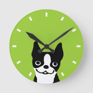 Cute Boston Terrier - Colour Customisable Round Clock
