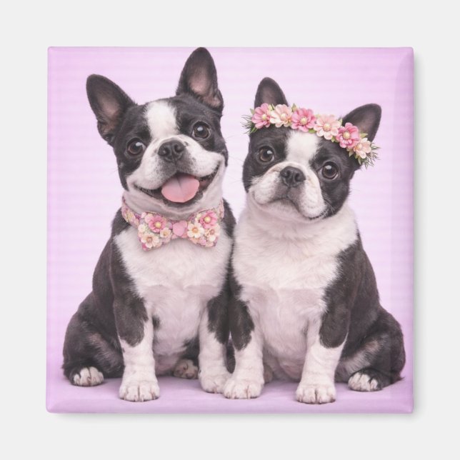 Cute Boston Terrier Couple Valentine Illustration  Magnet (Front)
