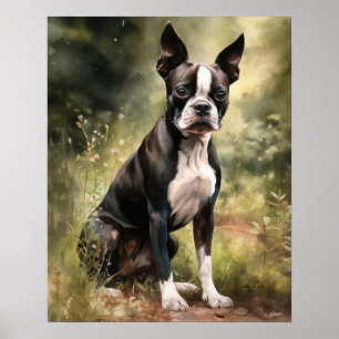 Cute Boston Terrier Dog Art Print Poster