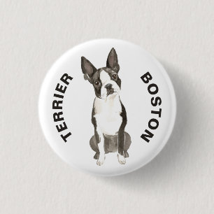 Cute Boston Terrier Dog Breed Watercolors 3 Cm Round Badge