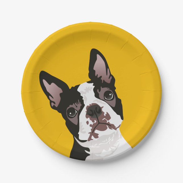 Cute Boston Terrier Dog for Boston Terrier Owner Paper Plate (Front)