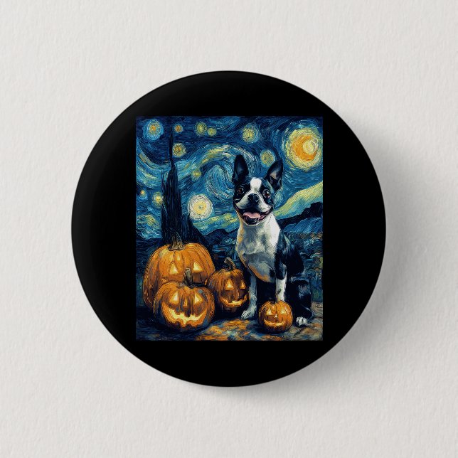 Cute Boston Terrier Dog Halloween Jack O Lantern P 6 Cm Round Badge (Front)