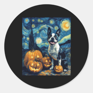 Cute Boston Terrier Dog Halloween Jack O Lantern P Classic Round Sticker