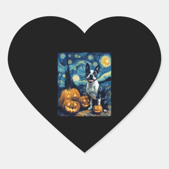 Cute Boston Terrier Dog Halloween Jack O Lantern P Heart Sticker (Front)