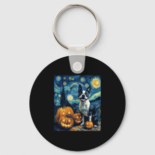 Cute Boston Terrier Dog Halloween Jack O Lantern P Key Ring