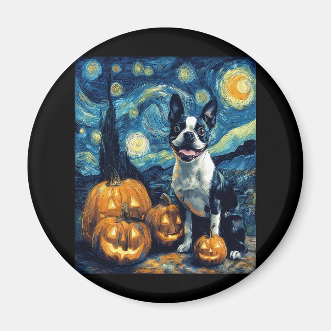 Cute Boston Terrier Dog Halloween Jack O Lantern P Magnet (Front)