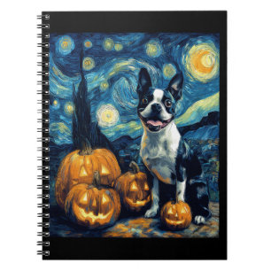 Cute Boston Terrier Dog Halloween Jack O Lantern P Notebook