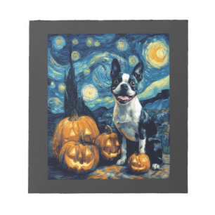 Cute Boston Terrier Dog Halloween Jack O Lantern P Notepad