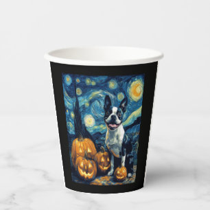 Cute Boston Terrier Dog Halloween Jack O Lantern P Paper Cups