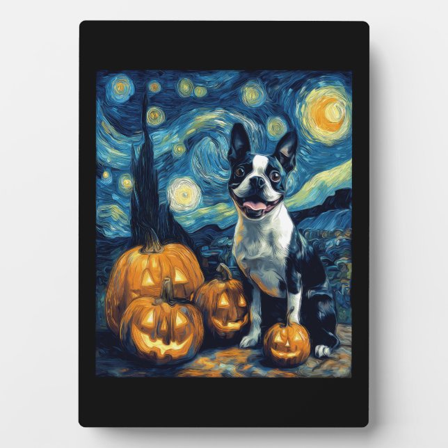 Cute Boston Terrier Dog Halloween Jack O Lantern P Plaque (Front)