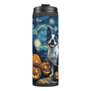 Cute Boston Terrier Dog Halloween Jack O Lantern P Thermal Tumbler
