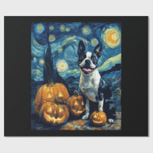 Cute Boston Terrier Dog Halloween Jack O Lantern P Wrapping Paper