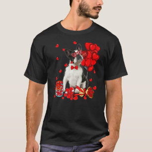 Cute Boston Terrier Dog Heart Valentine's Day Dog T-Shirt