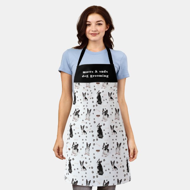 Cute Boston Terrier Dog Pattern Personalised Apron (Worn)