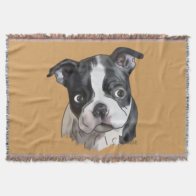 Cute Boston Terrier Dog Throw Blanket (Front)