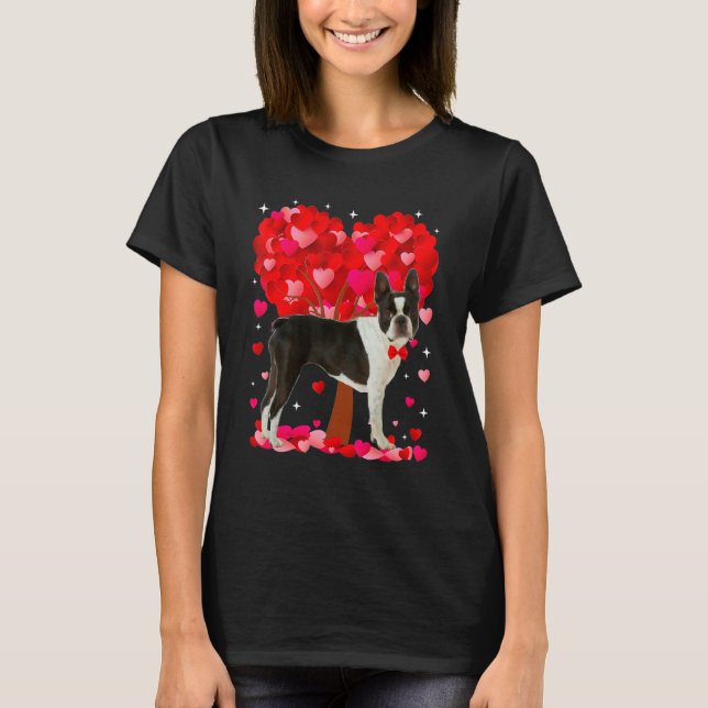 Cute Boston Terrier Dog Valentines Day Heart Puppy T-Shirt (Front)