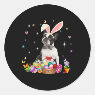 Cute Boston Terrier Easter Day Bunny Eggs Easter Classic Round Sticker
