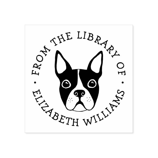 Cute boston terrier from the library of book name rubber stamp (Imprint)