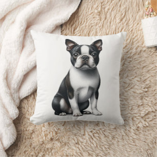 Cute Boston Terrier Gift Black White Puppy Dog  Cushion