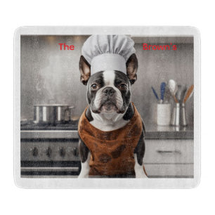 Cute Boston Terrier Glass Cutting Board