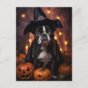 Cute Boston Terrier Halloween Postcard