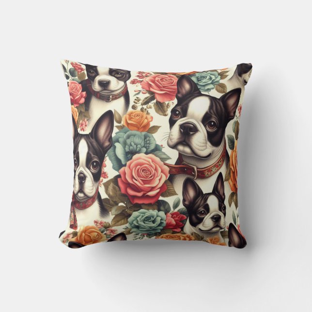Cute Boston Terrier Illustration Cushion (Front)