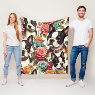 Cute Boston Terrier Illustration Fleece Blanket