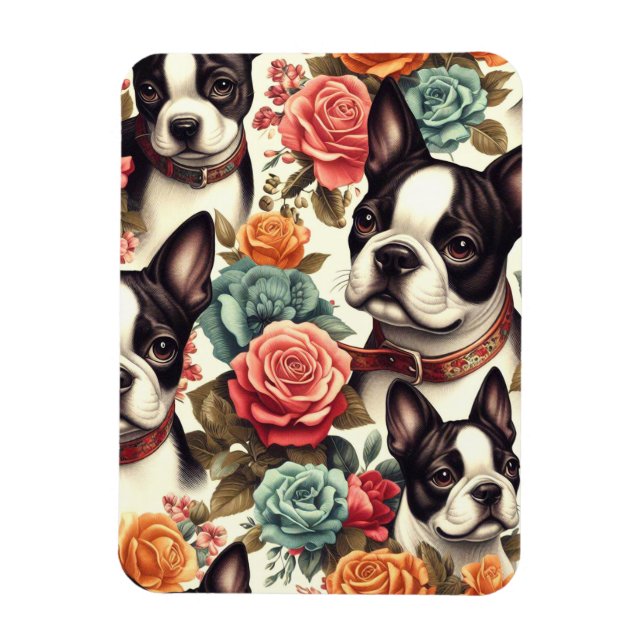Cute Boston Terrier Illustration Magnet (Vertical)