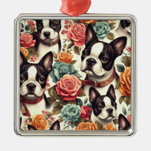Cute Boston Terrier Illustration Metal Tree Decoration