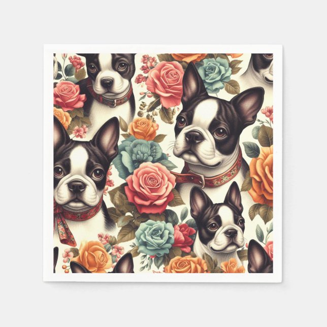 Cute Boston Terrier Illustration Napkin (Front)