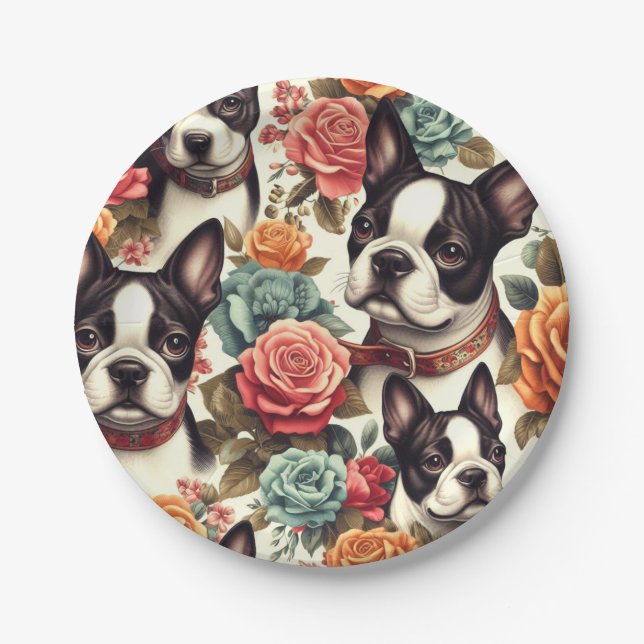 Cute Boston Terrier Illustration Paper Plate (Front)